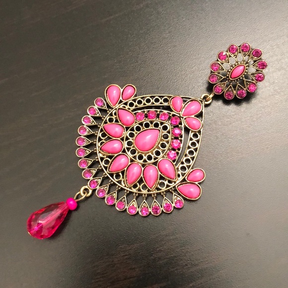 Pink & Gold Jeweled Chandelier Earrings - Picture 8 of 8